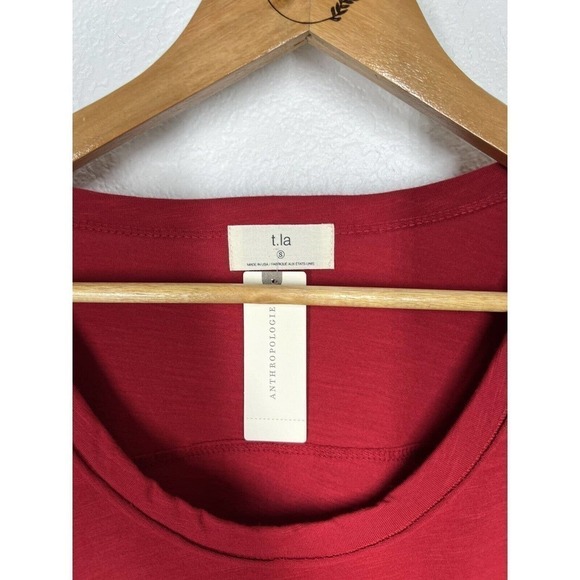 Anthropologie T.la Small S Red Long Sleeve Slub Top Ribbed Sides - Picture 2 of 5